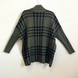 British Plaid Oversized Turtleneck Sweater, Olive Green/Black, Size S/M